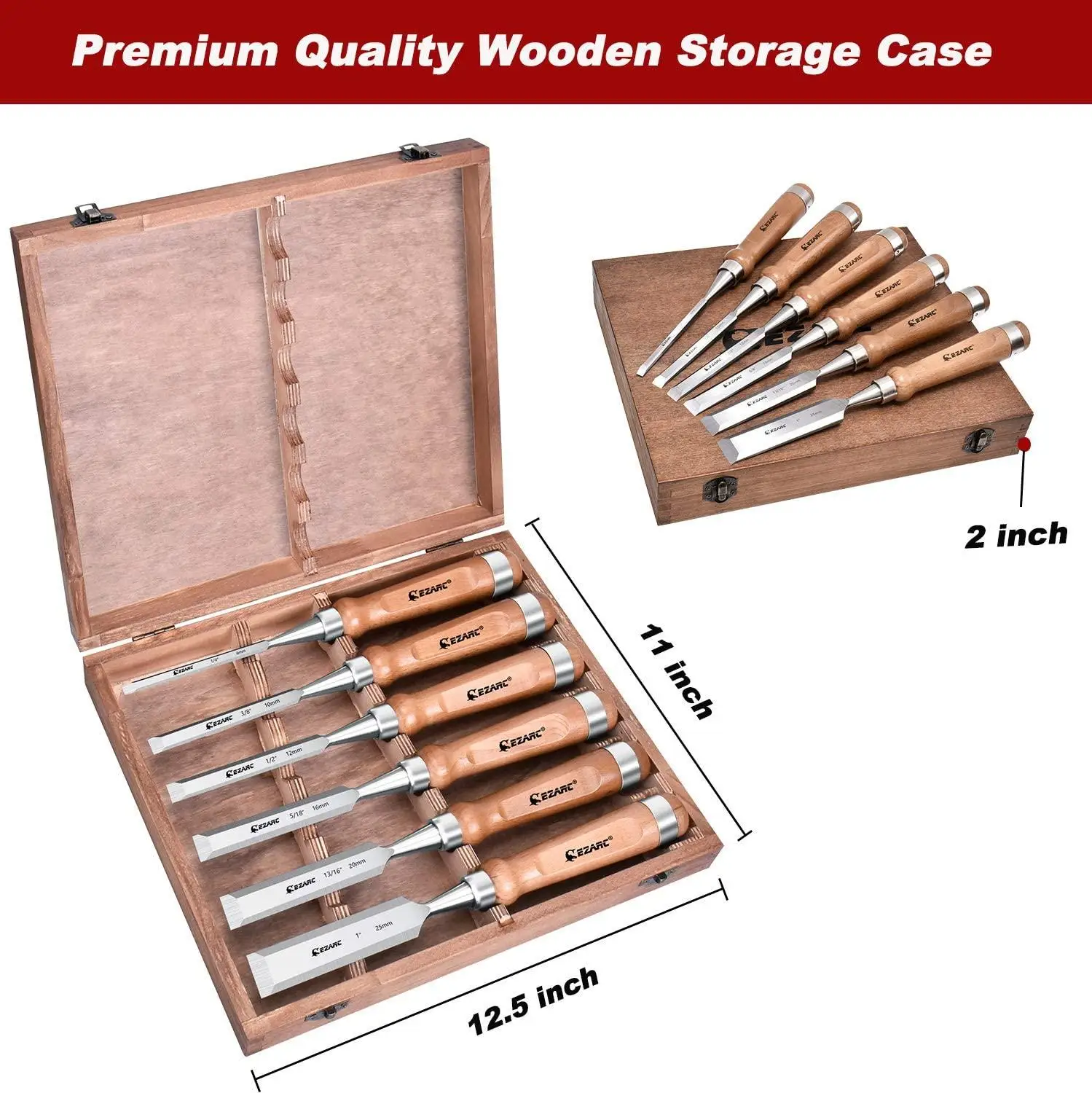 Wood Chisel Set | 6-Piece Carving Kit | Premium Hardwood Storage Case - Thumbnail 4