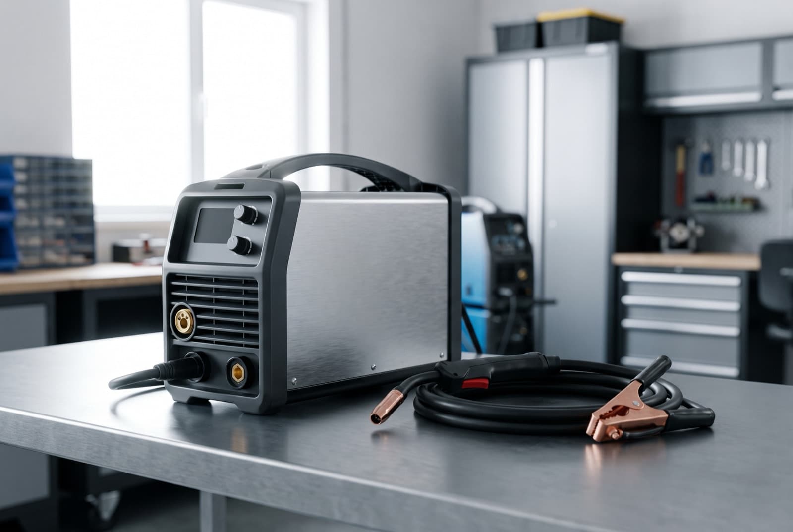 Welder running a MIG weld with an inverter welding machine