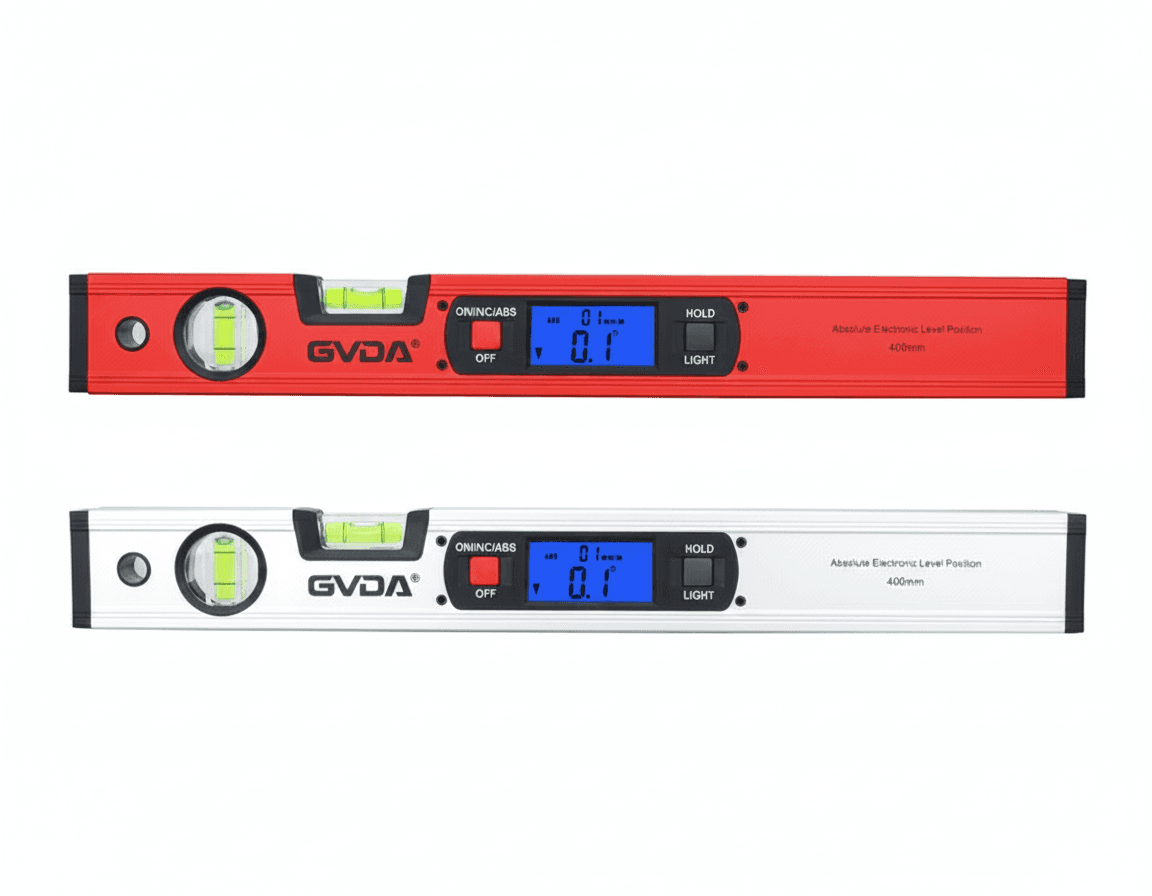 GVDA Digital Spirit Level, front view.