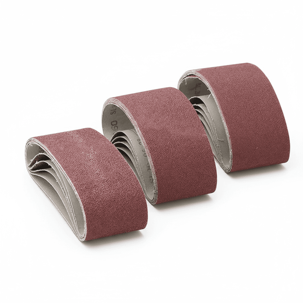 Five 75x457mm sanding belts with various grits (40-150) for grinding and polishing tools.