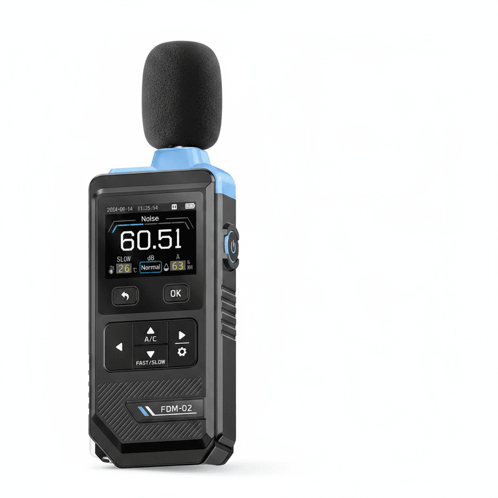 FNIRSI FDM-02 Sound Level Meter, a compact device.