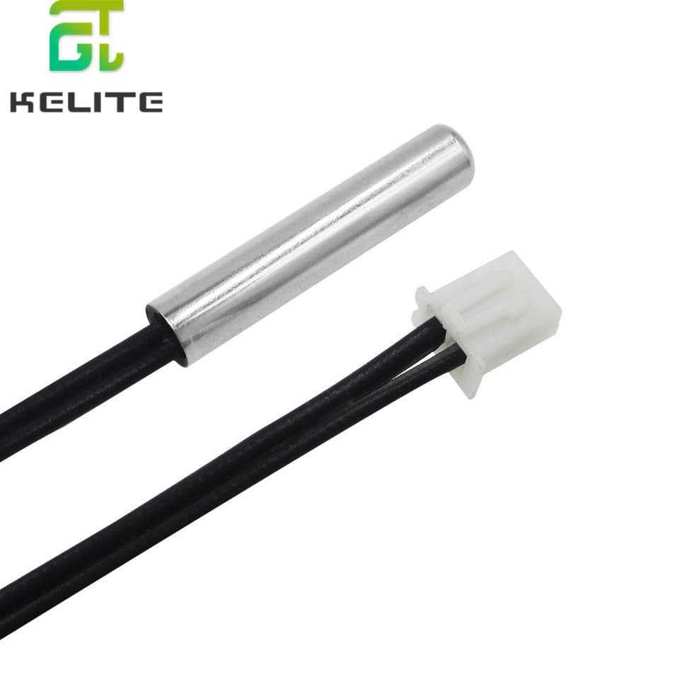 A set of ten NTC thermistor temperature sensors with waterproof probes and varying cable lengths and resistances.