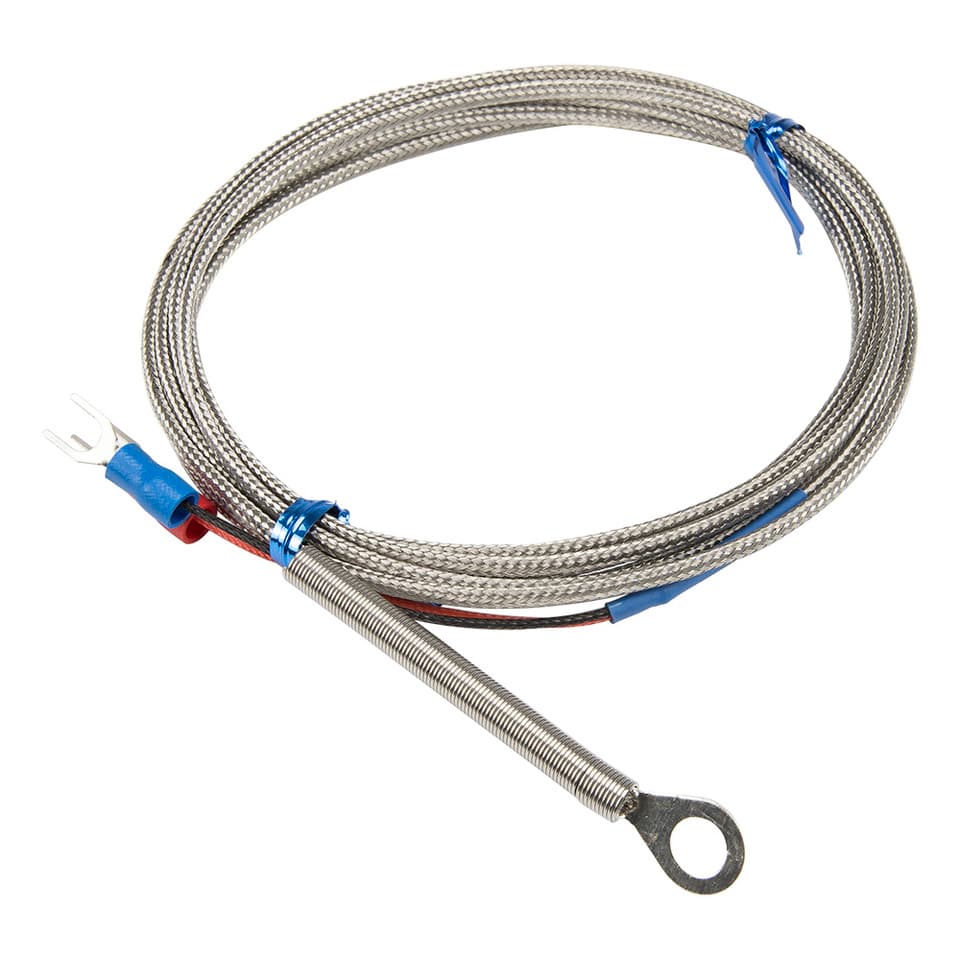 A stainless steel K-type thermocouple with a 12mm diameter ring head, designed for precise temperature sensing in industrial applications.