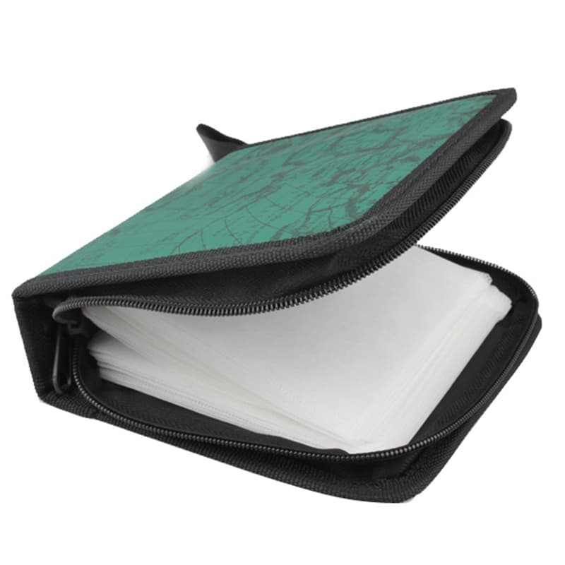 Travel world map pattern CD wallet, nylon storage bag for DVDs, ideal for home or car organization.
