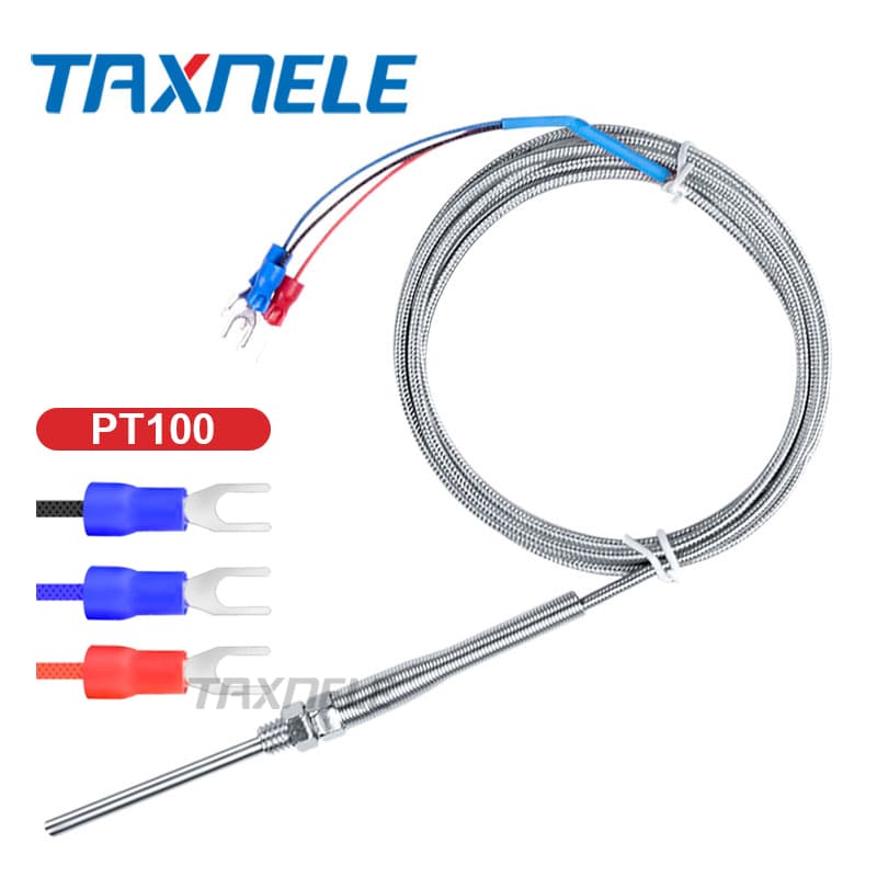 A 2M stainless steel RTD PT100 sensor probe, a thermal thermocouple tester detector with M8 thread for industrial use.