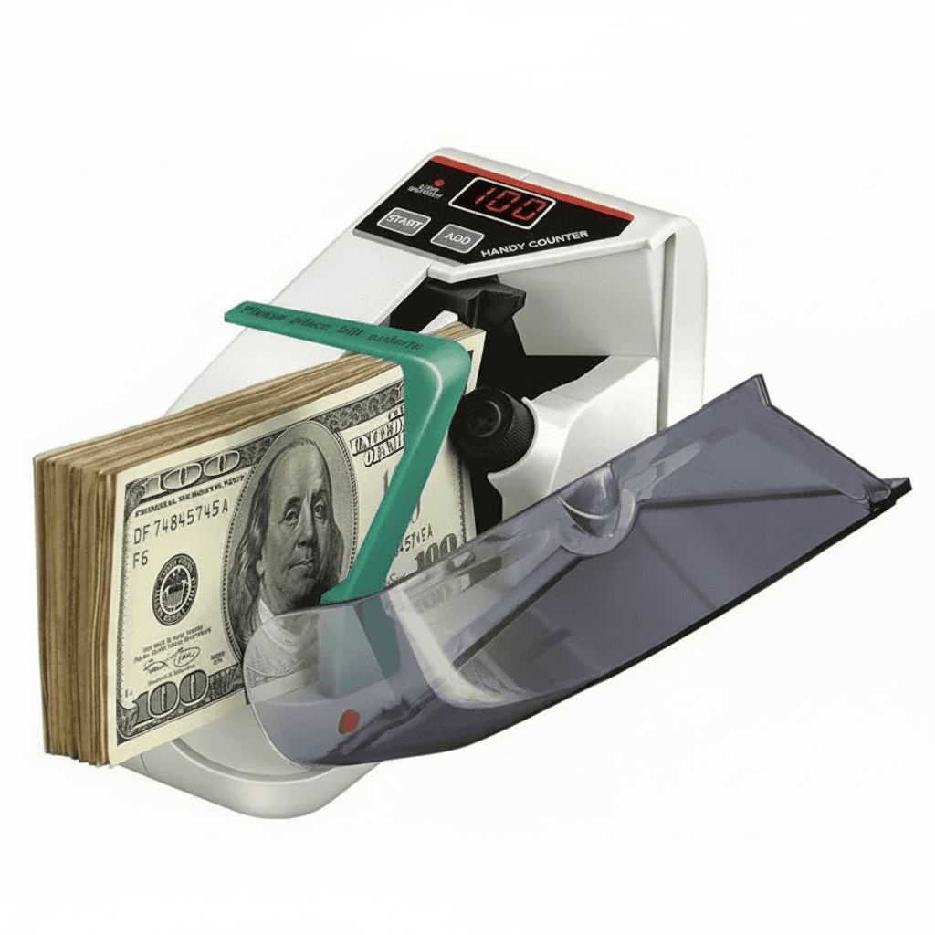 Handy Bill counting note machine, front view with display and buttons.