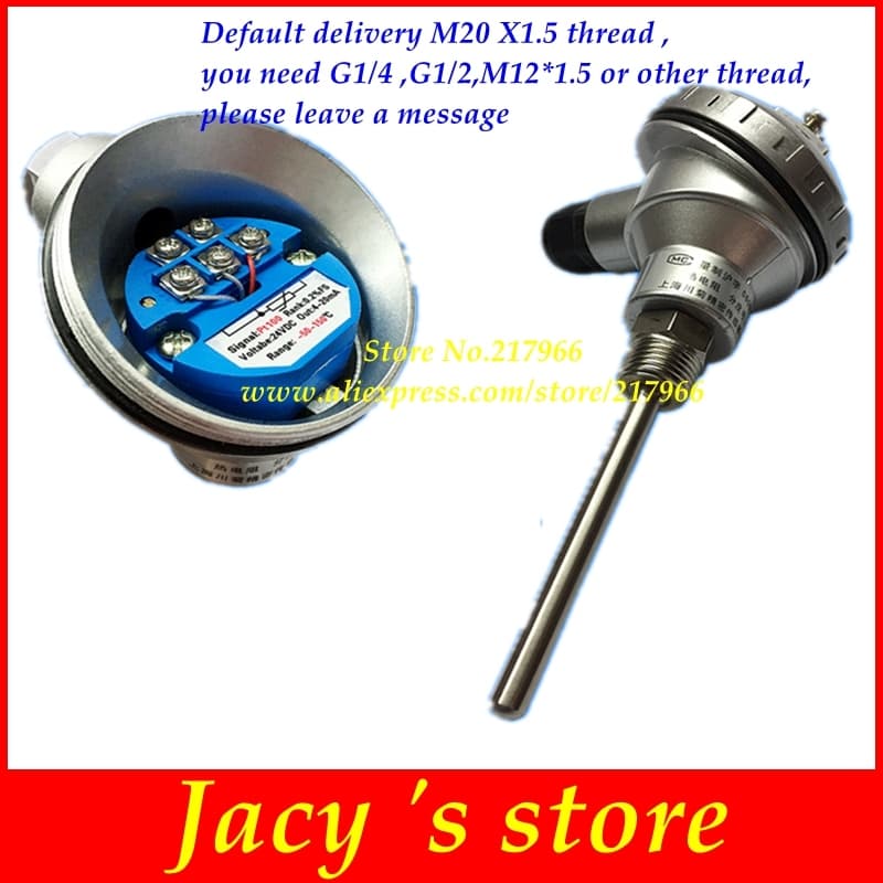 M20 x 1.5 PT100 sensor, high-temperature resistance, integrated 4-20mA RTD temperature transmitter.