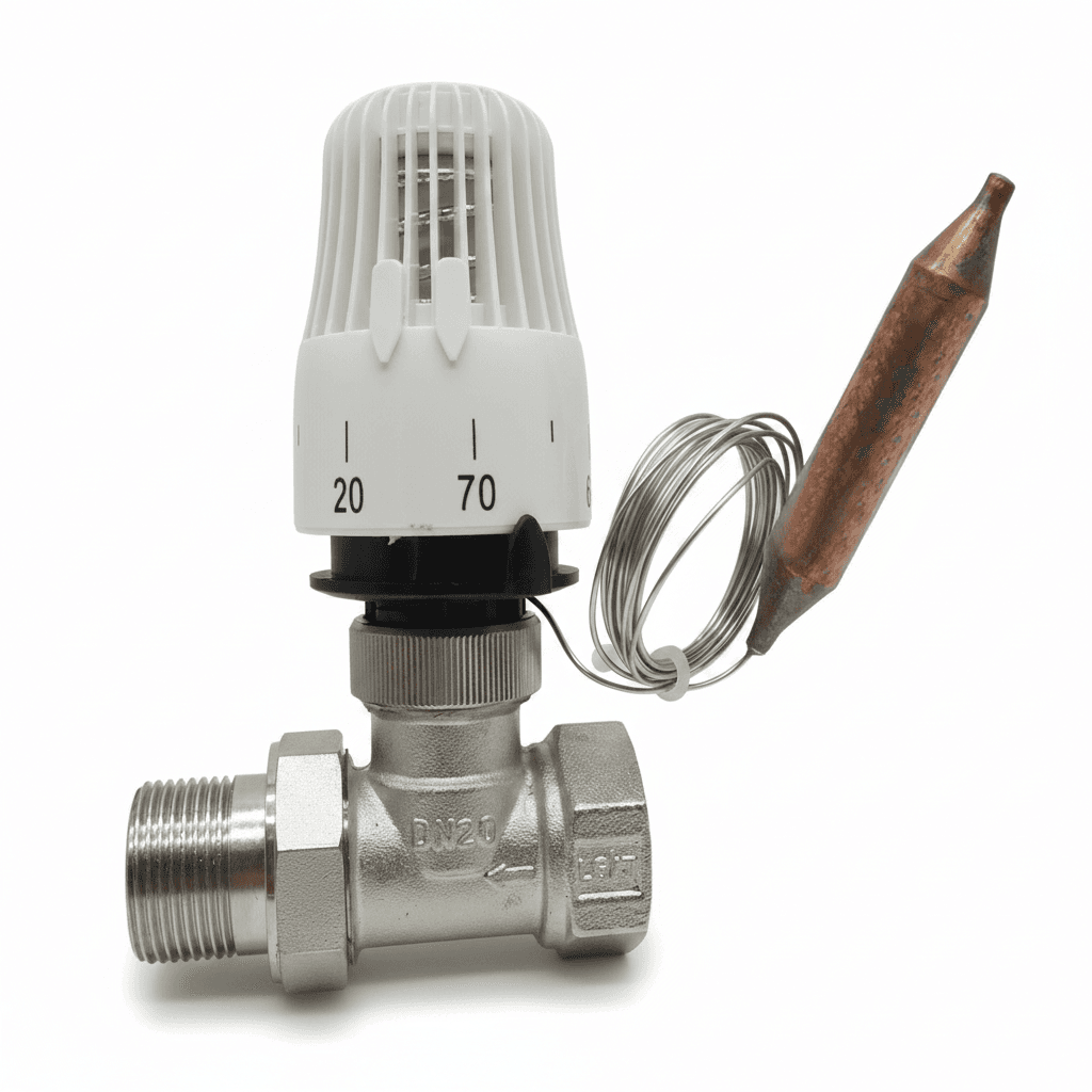 Brass thermostatic valve for radiator, a single unit.