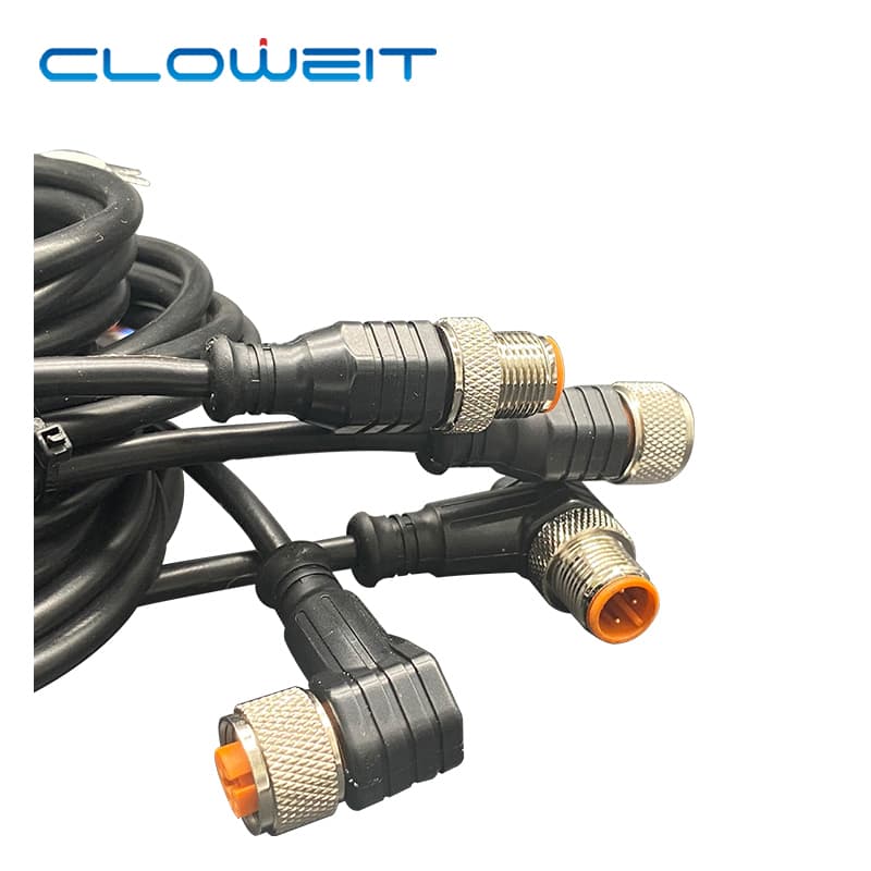 Cloweit M12 connector, 3, 4, 5, 8 pins, PVC LED, IP67 sensor cable with 2m waterproof cable.