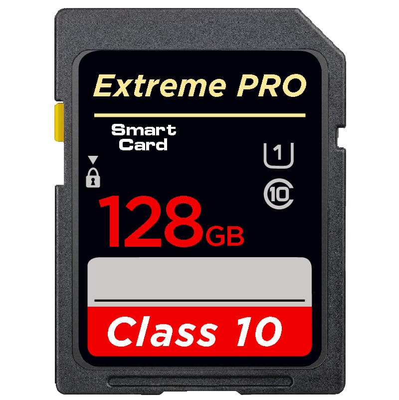 High-speed SD card for cameras, available in 256GB, 128GB, 64GB, 32GB, 16GB, and 8GB capacities.
