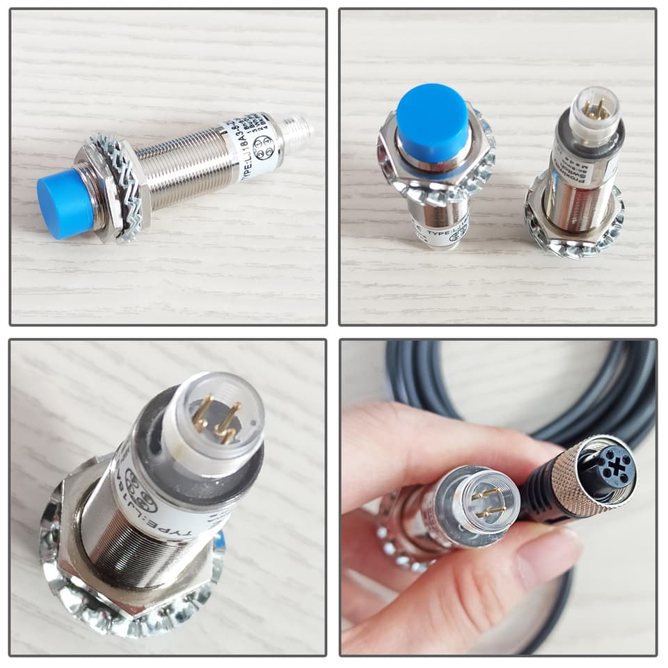 LM18 cylindrical proximity sensor with aviation plug, NPN/PNP, 6-36VDC, for industrial automation.