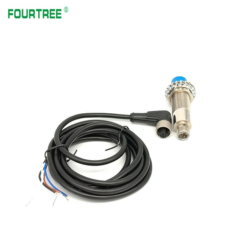 An M12 air plug proximity sensor with 2/4mm detection range, NPN/PNP NO/NC output, and a 2M cable.