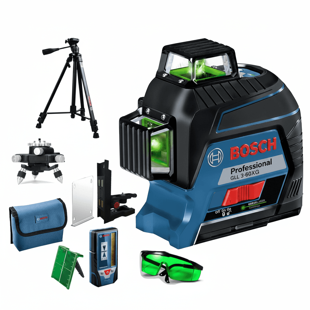 Bosch GLL3-60XG 360° Green Laser Level, front view.
