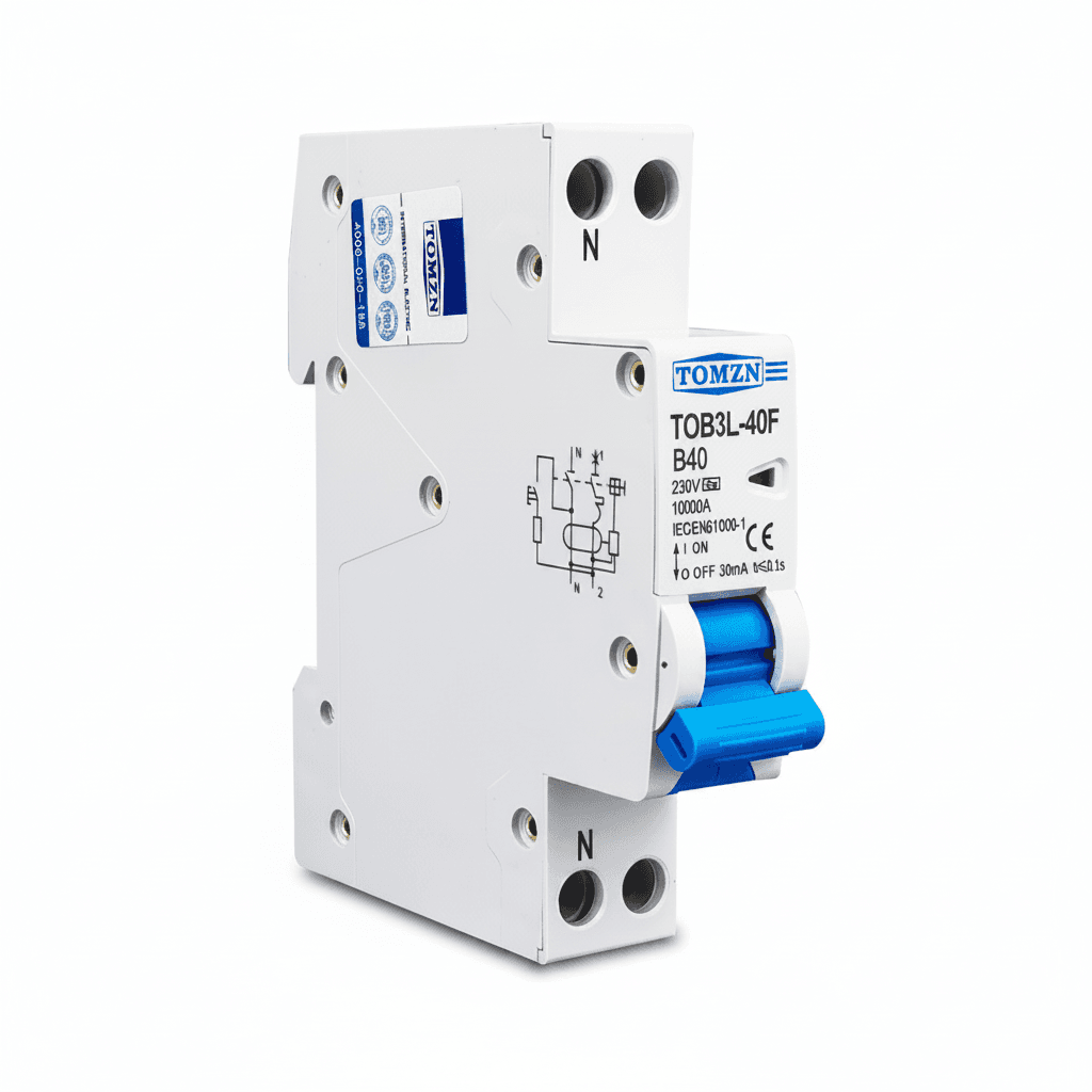 TOMZN Miniature Circuit Breaker, a white electrical component.