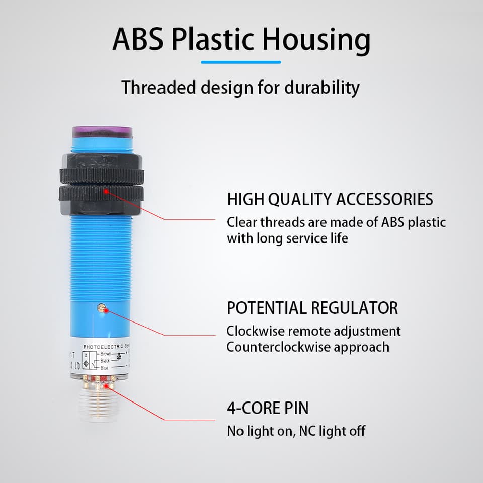 Cloweit M18 plastic body photo electrical optical sensor with connector, a versatile photoelectric sensor.