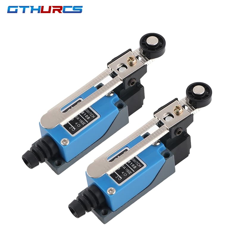 Waterproof ME8104/ME8108 industrial limit switch with rotary roller lever, rated 5A/220V for CNC machinery.