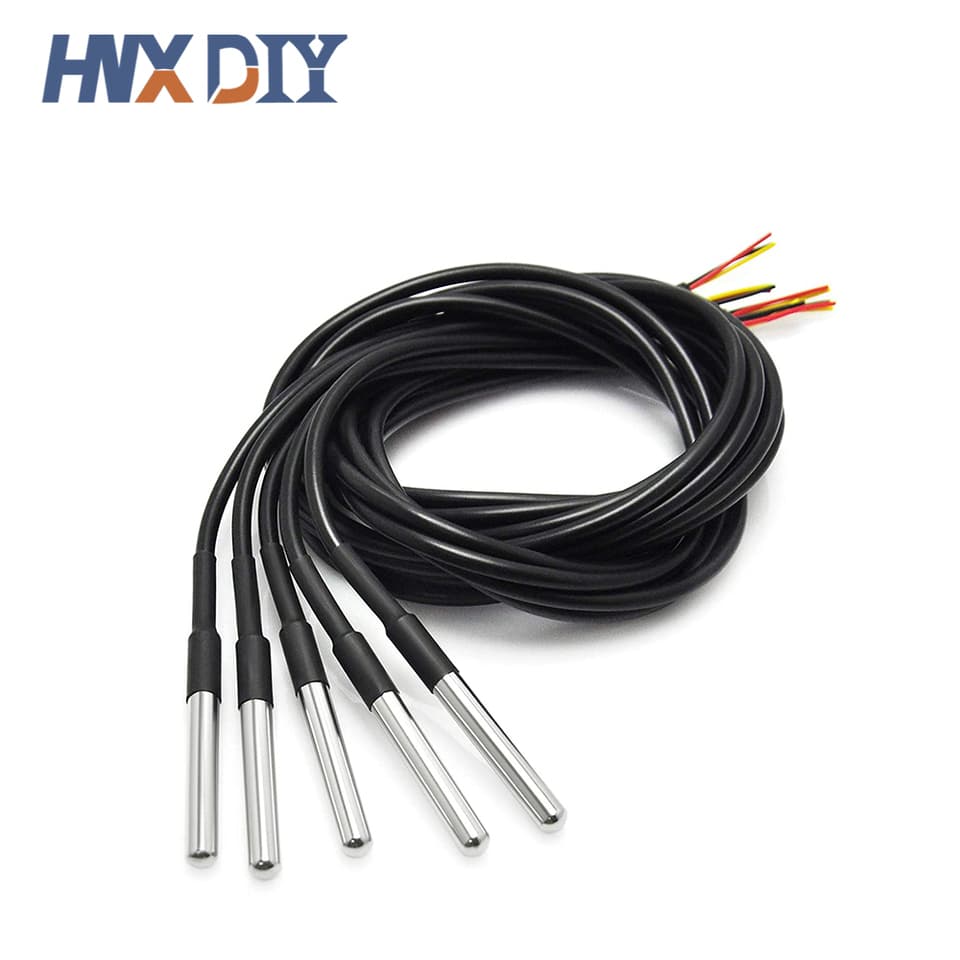 Temperature Sensor | 5-Pack DS18B20 Probes | 1M/2M/3M Waterproof
