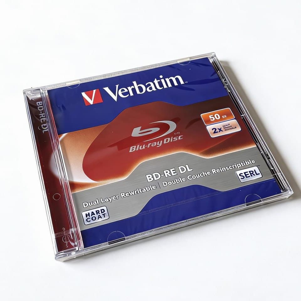 Verbatim Blu-Ray Disc BD-RE DL 50GB 2X Speed, a dual-layer rewritable blank blu ray disc.