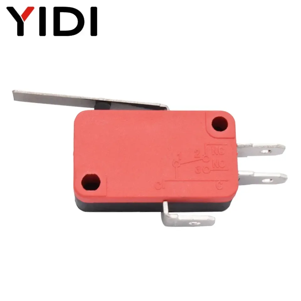 A set of V-15 series micro momentary travel limit switch components with roller lever arms for precise control.