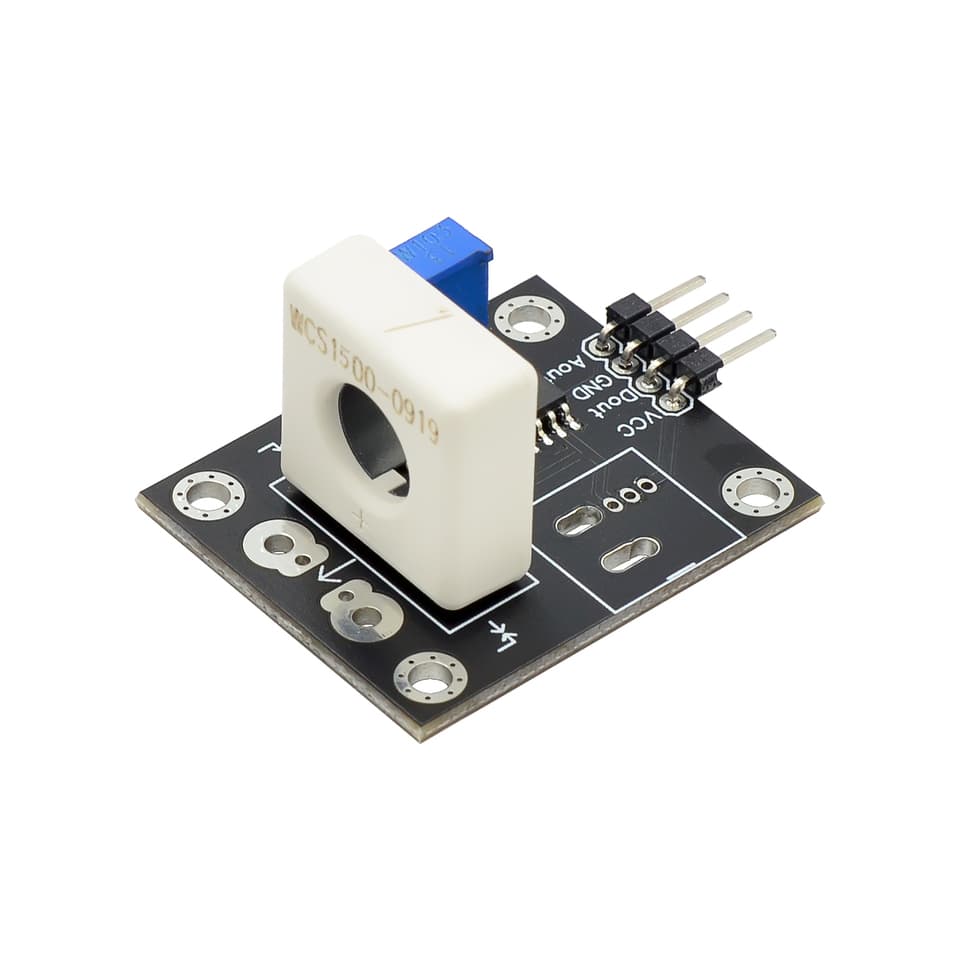 WCS1600 Hall current sensor module, an adjustable DC 100A Hall effect sensor for over-current detection and protection.