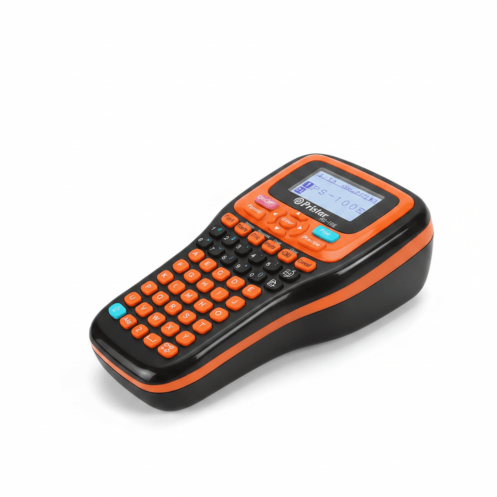 PS100E Portable Label Printer, front view, showing its compact design.