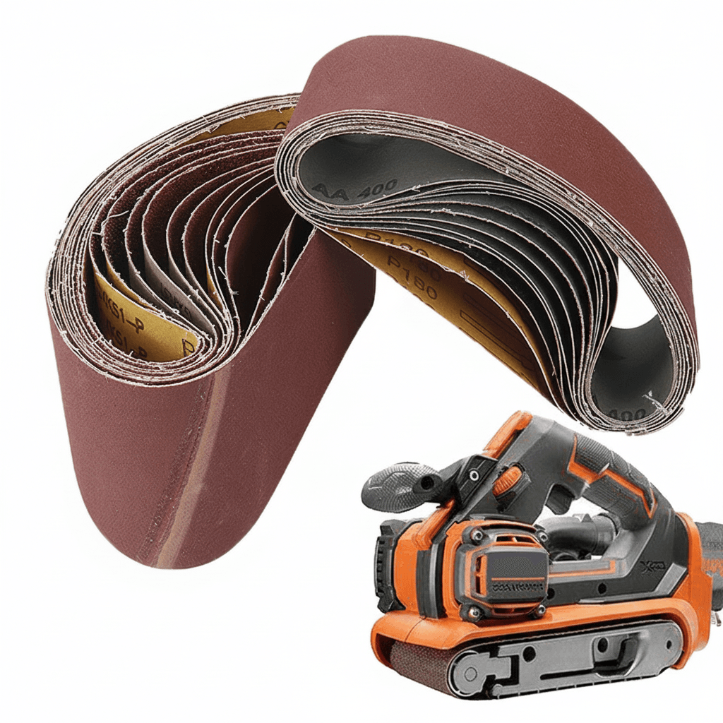 A set of five 75x533mm sanding belts, ideal for a bench sander, designed for polishing wood and soft metals.