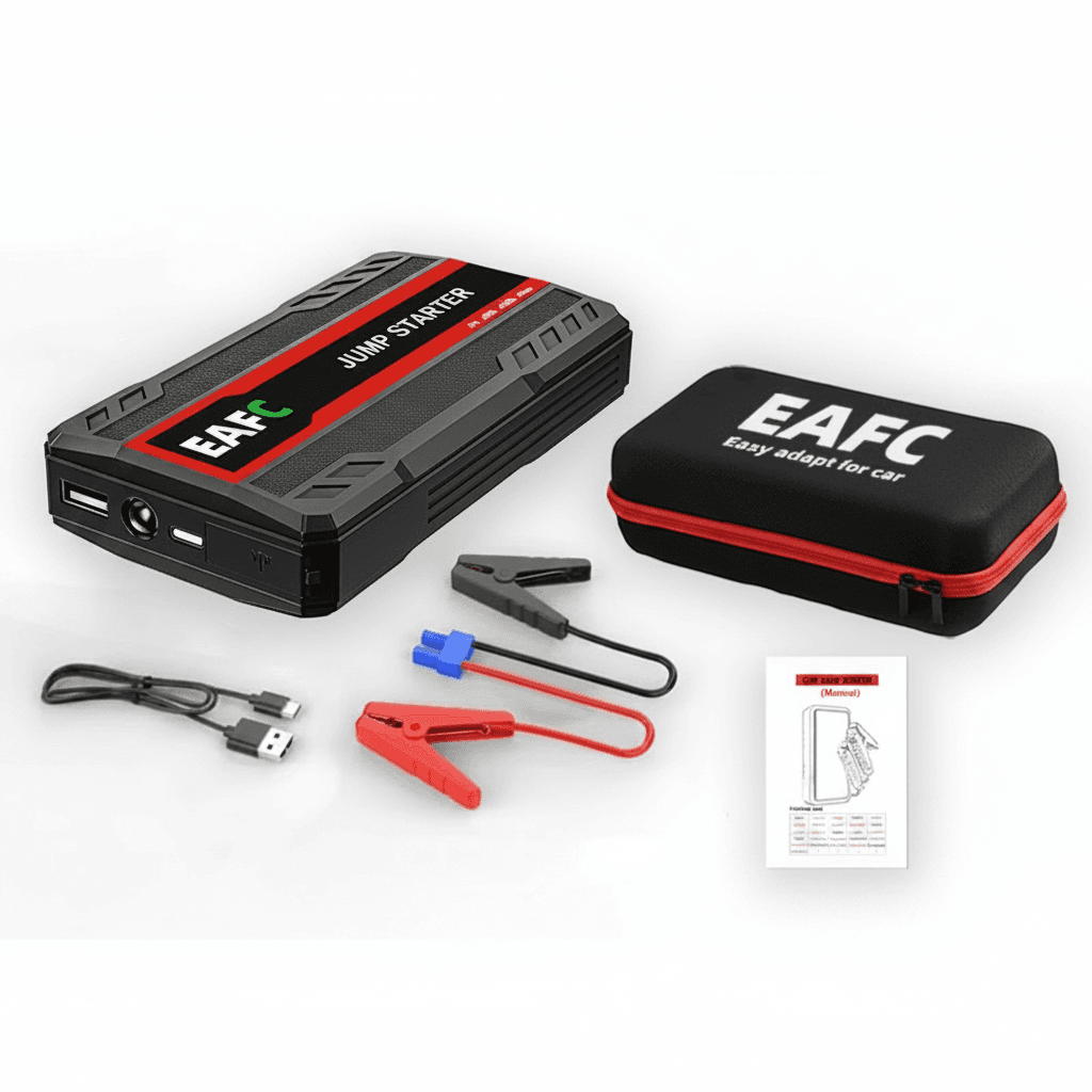 Jump Starter Power Bank 600A, a compact device for vehicle emergencies.
