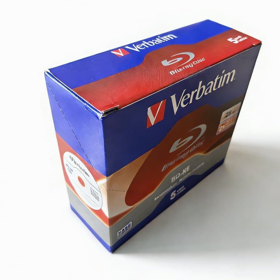 Verbatim Blu-Ray Disc BD-RE 25GB 2X BDRE, a 5-pack of rewritable blank blu ray disc media.