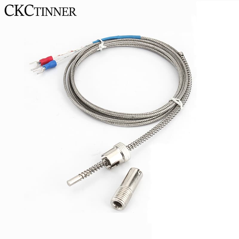 An M12 K/E type buckle shielded wire thermocouple temperature sensor for controllers, 0-600℃ range.
