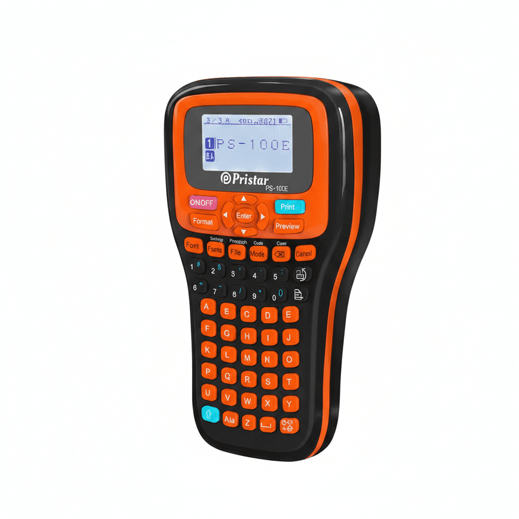 PS100E Portable Label Maker, a compact device for creating labels.