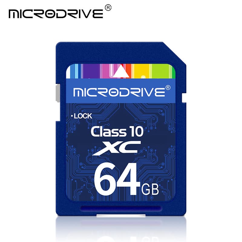 High-speed 64GB SD card, ideal for cameras, shown in a clean, professional product shot.