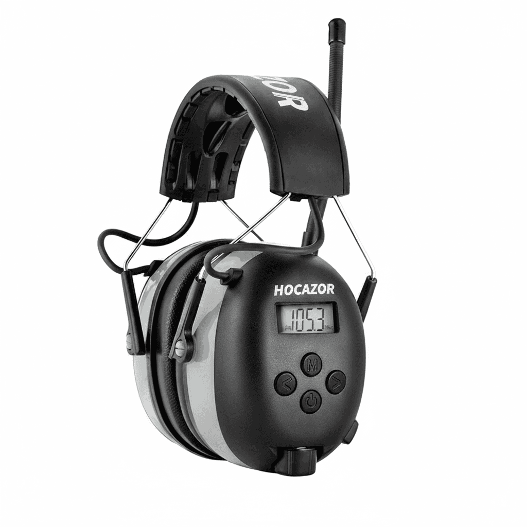 Safety Ear Defenders, a pair of blue and black hearing protection.