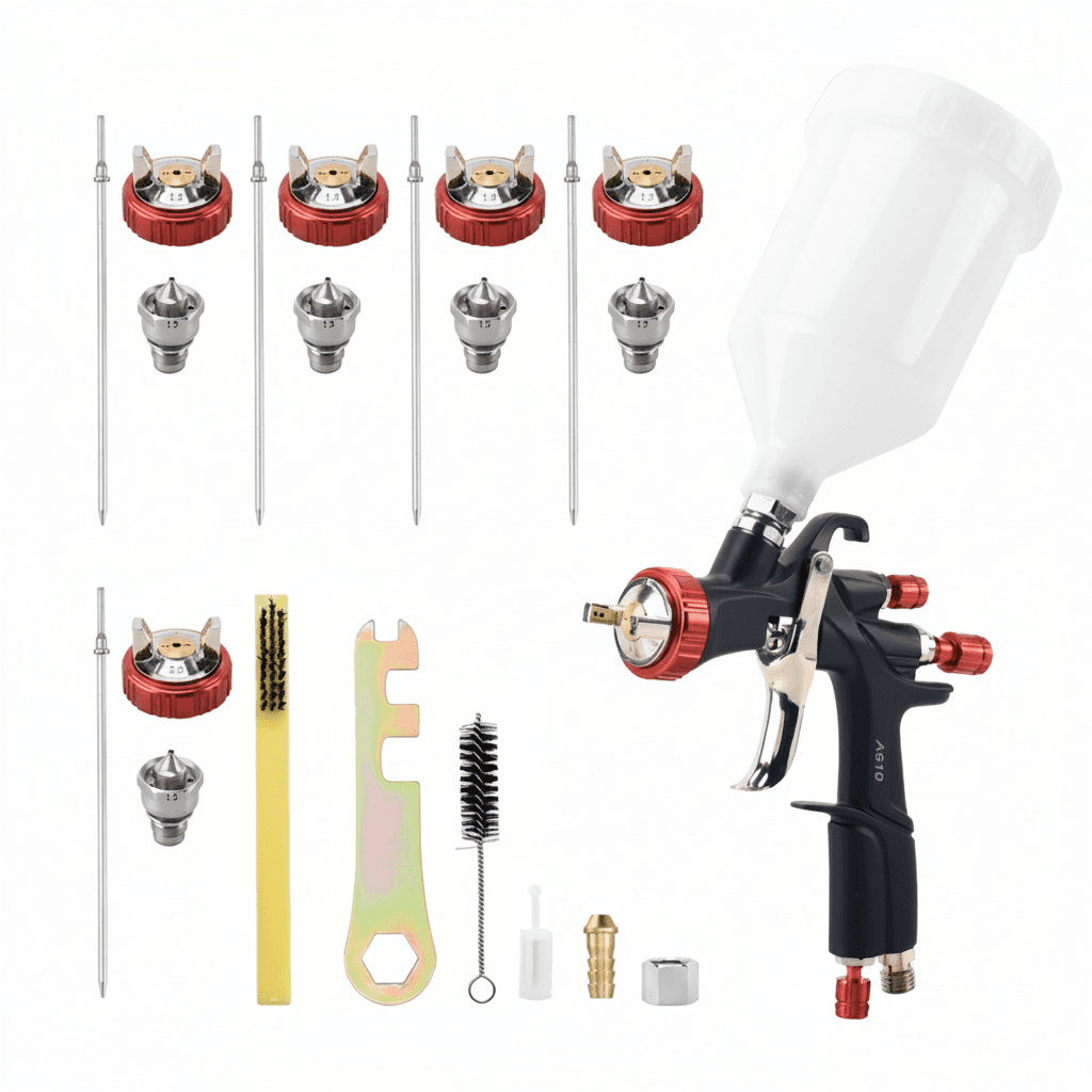 AEROPRO A610 LVLP Paint Sprayer Kit, complete with accessories.