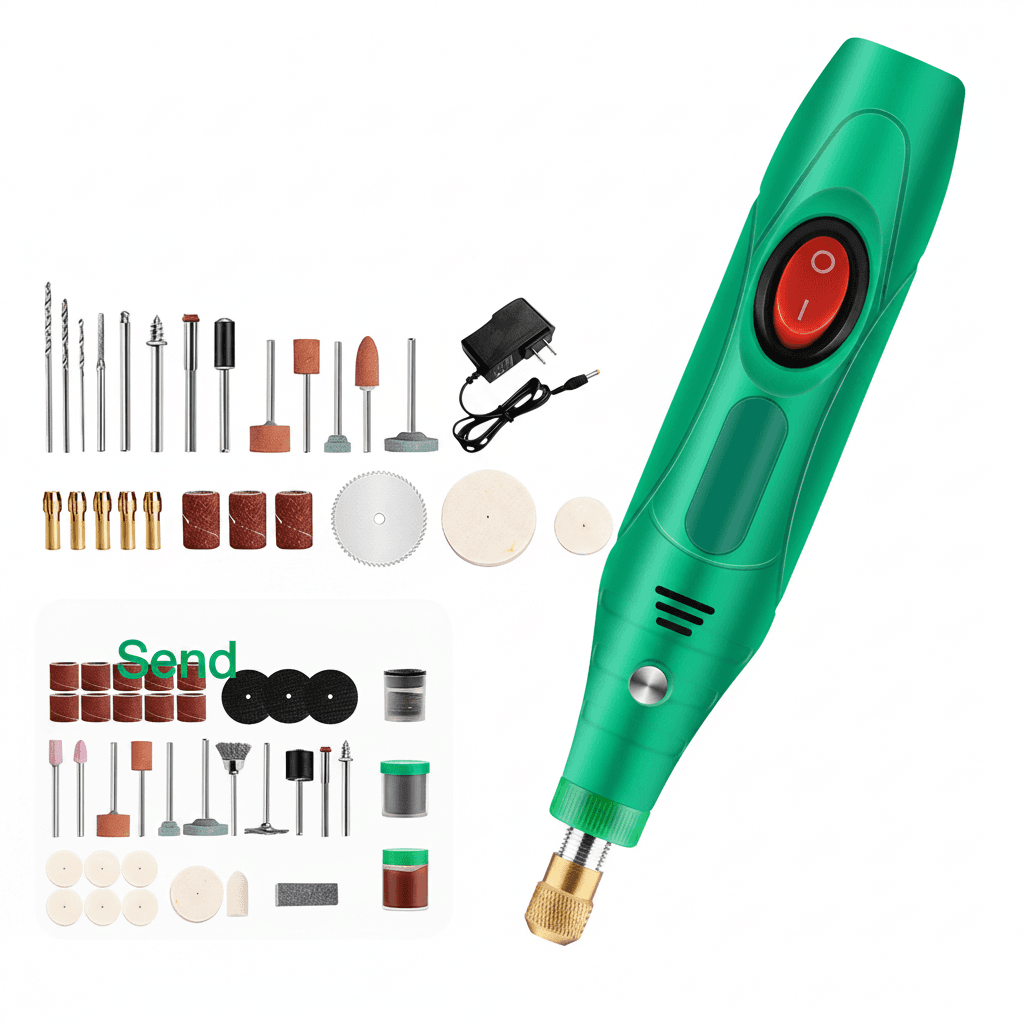 A compact 12V 18000rpm electric DIY grinder, functioning as a rotary polisher for jewelry and metal.