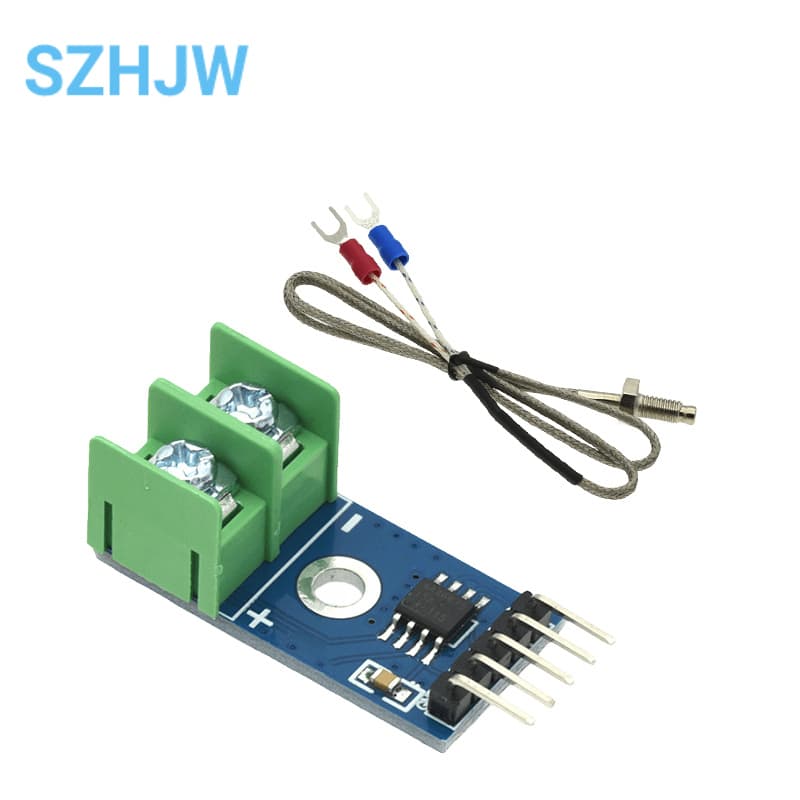 MAX6675 module paired with a K type thermocouple sensor, capable of measuring temperatures from 0-800 degrees.