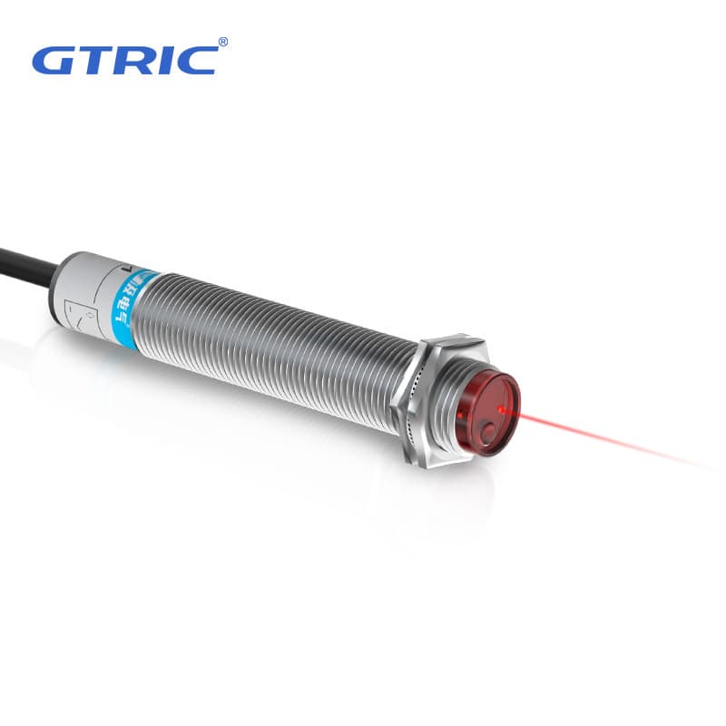 GTRIC M12 diffuse reflection laser photoelectric sensor, NPN/PNP, 10-30V, visible spot, 15CM adjustable.