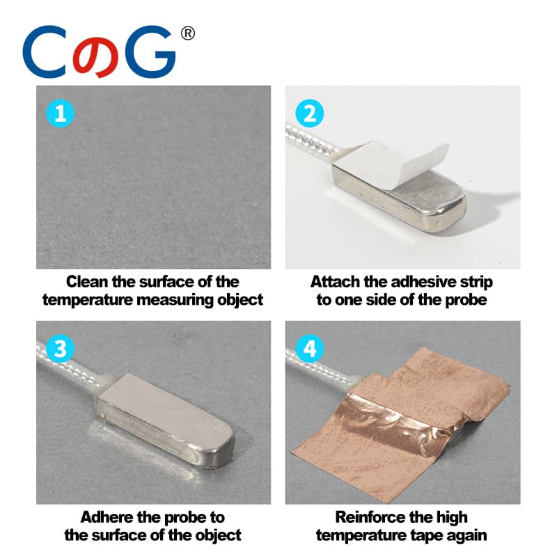 A CG stainless steel PT100 sensor, pasted type surface RTD temperature sensor with a 3-wire cable for high precision.
