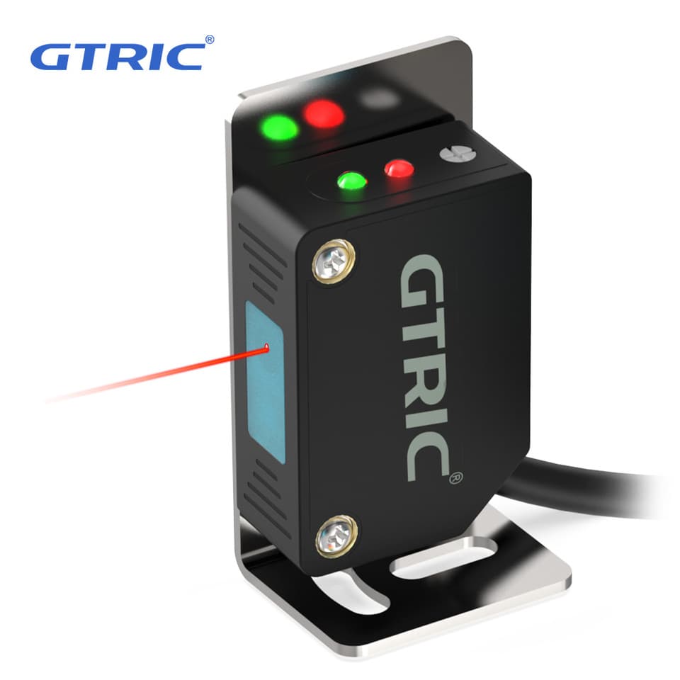 GTRIC Square Laser Photoelectric Sensor with diffuse reflection, visible small spot, NPN/PNP output, 10-30VDC.