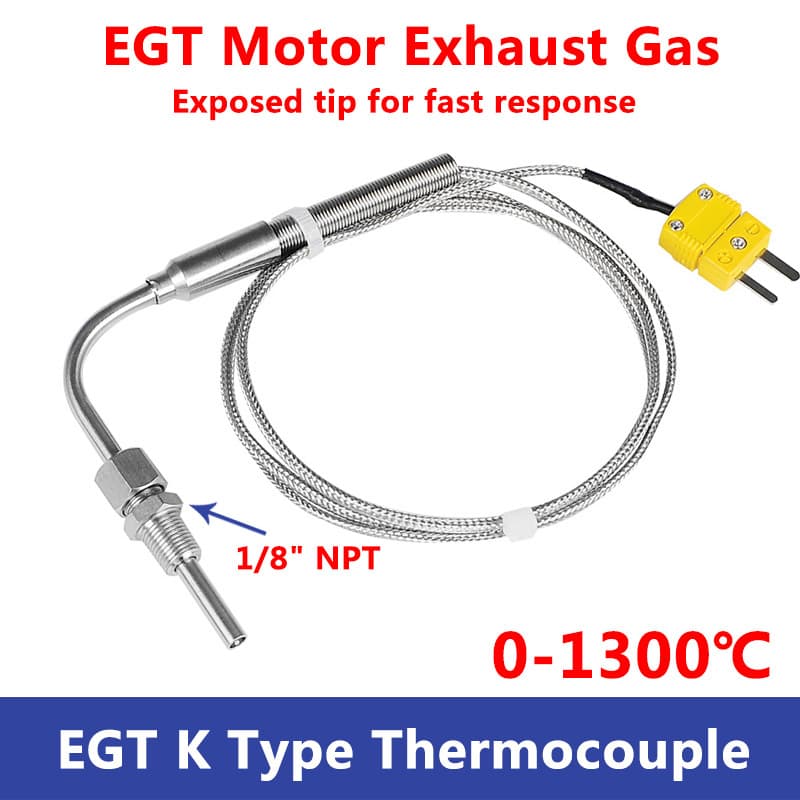 1300°C K-type EGT motor exhaust gas temperature sensor, a stainless steel probe thermocouple with 1/8'' NPT thread.