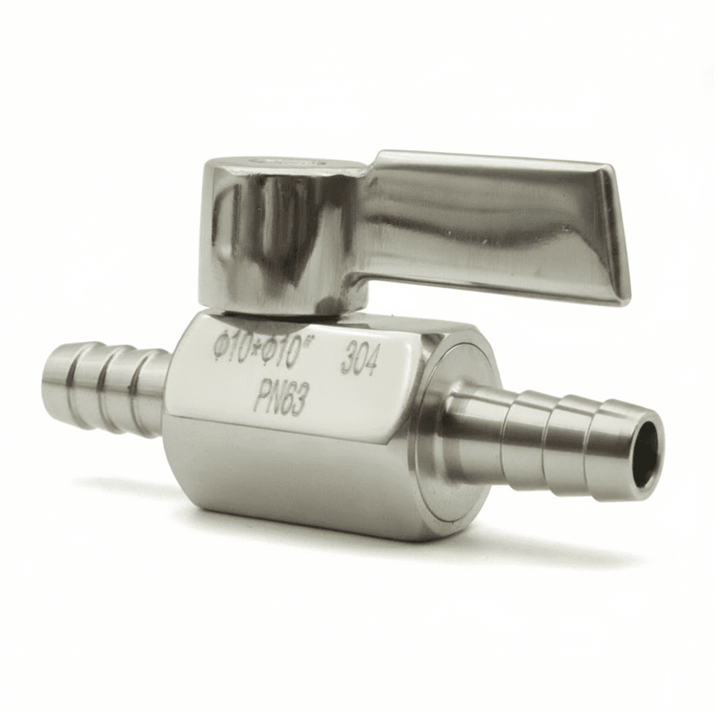 Hose Barb Mini Ball Valve Gate | 304 Stainless Steel | Gas Water Oil - Image 1