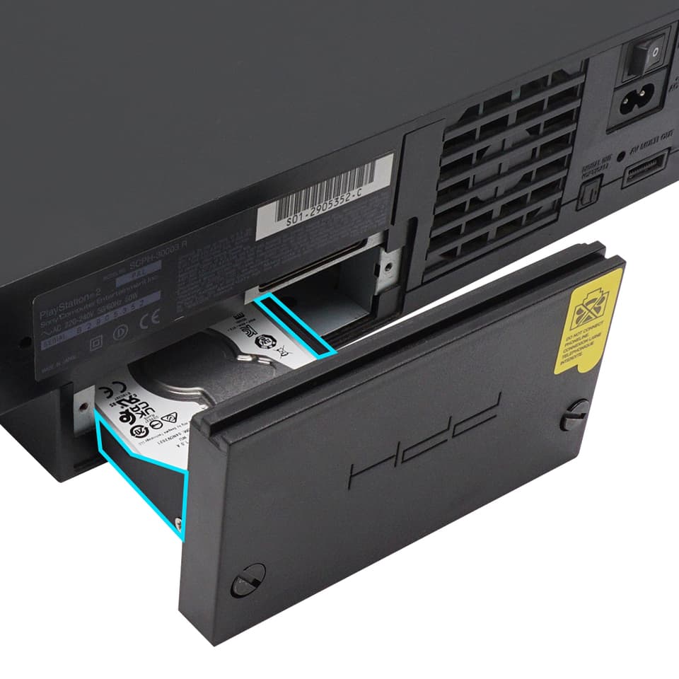 A RetroScaler 2.5-inch hard drive caddy for PlayStation 2 PS2 Fat Game Console, including screws.