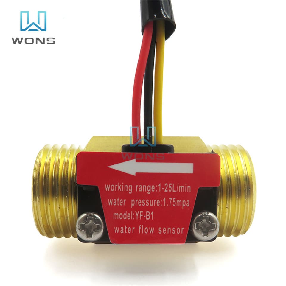 Brass YF-B1 DC 5-18V water flow meter with a hall sensor switch, designed for industrial use.