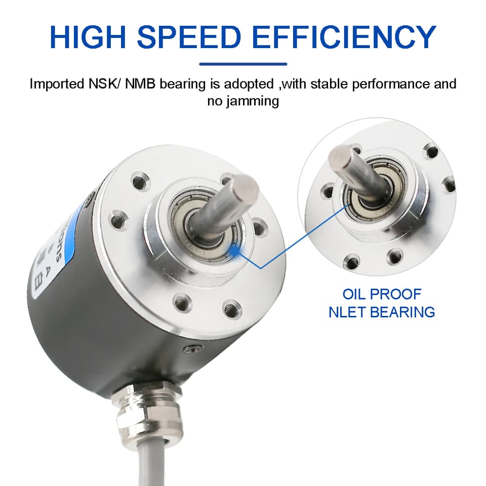A 38S6G5-B-G24N photoelectric incremental rotary encoder with AB 2 phase and NPN PNP output.