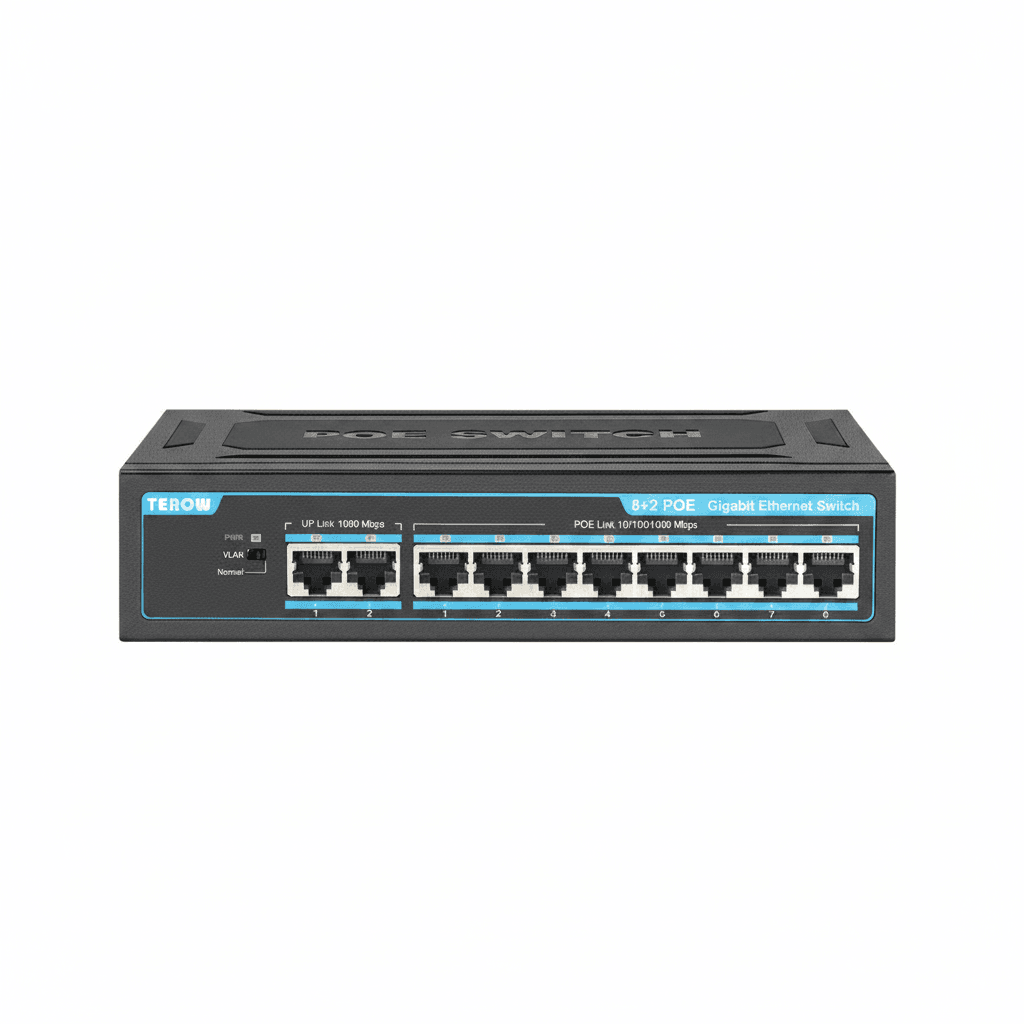 Gigabit Network Switch, front view of the device.