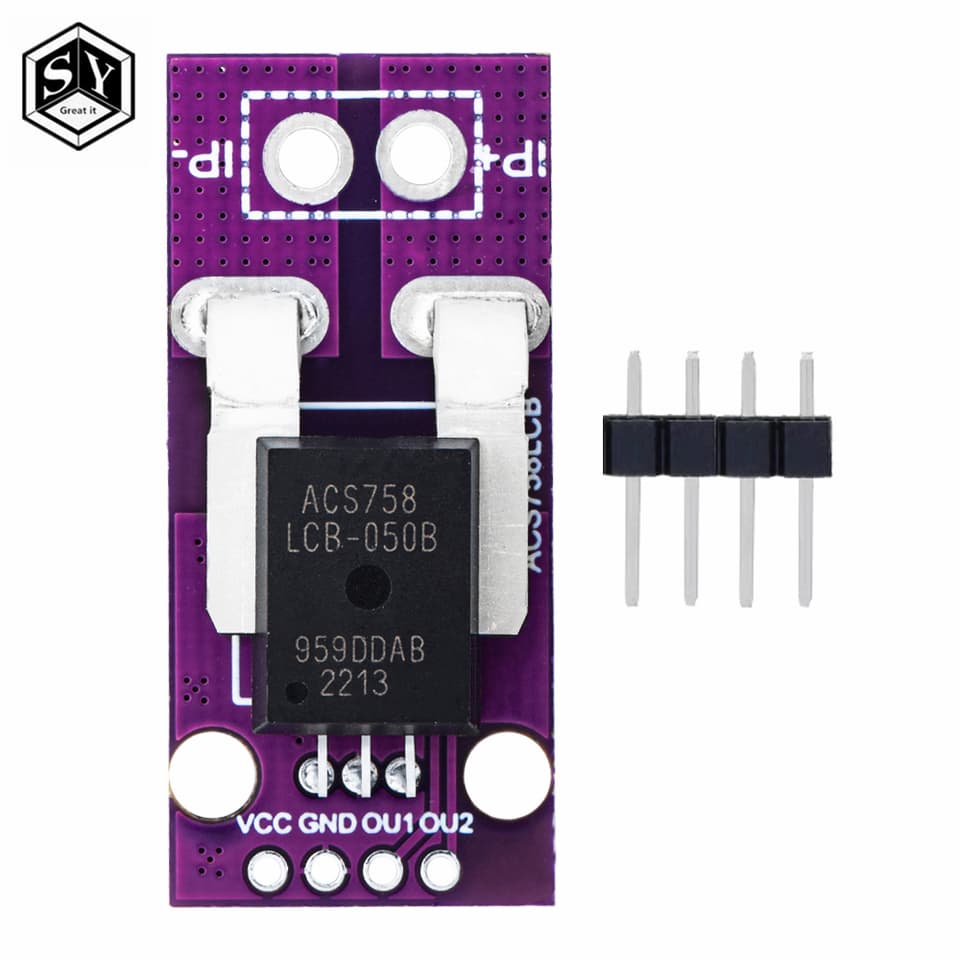 An ACS758 linear current Hall effect sensor module, model ACS758LCB-050B-PFF-T.