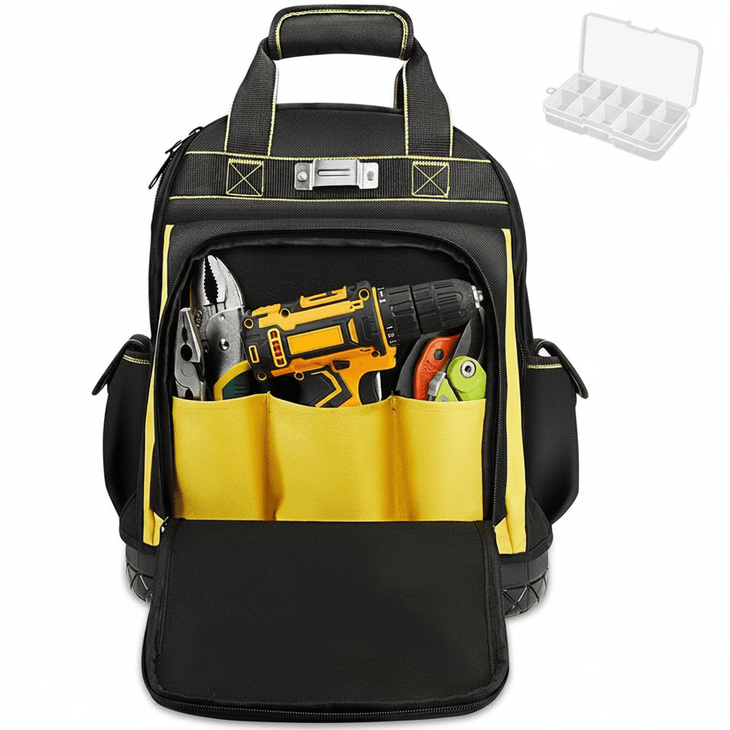 AIRAJ Waterproof Tool Backpack | Rubber Base Organiser | Electrician Plumber Tool Bag