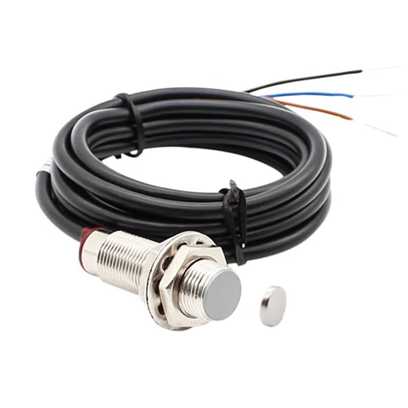 A single NJK-5002C magnetic sensor proximity switch with a cylindrical metal body and three wires.