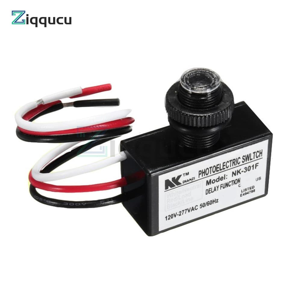 An AC 120V NK-301F photoelectric sensor, a dusk to dawn switch for automatic outdoor lighting control.