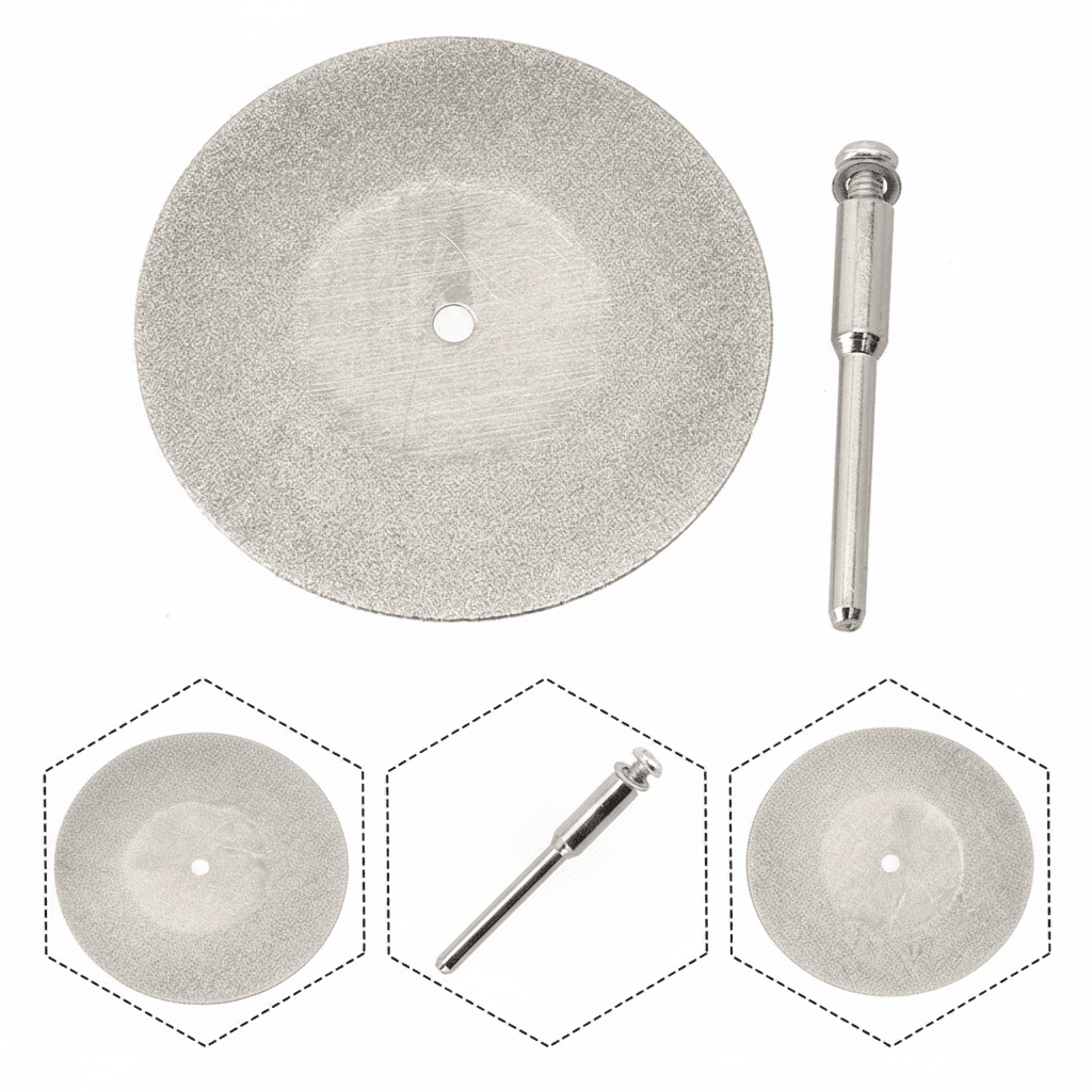A set of mini diamond cutting discs for a rotary tool, including 40, 50, and 60mm sizes, ideal for a disc sander.