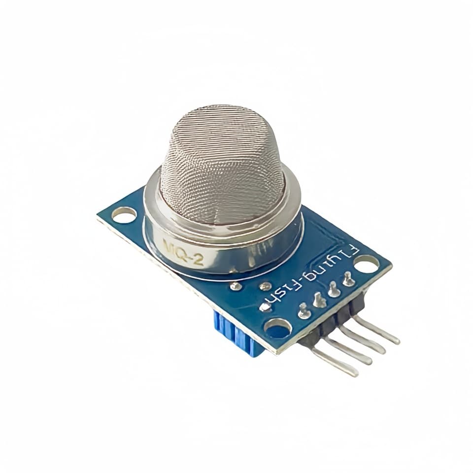 An MQ-2 gas sensor module designed to detect smoke, LPG, butane, and hydrogen for Arduino projects.
